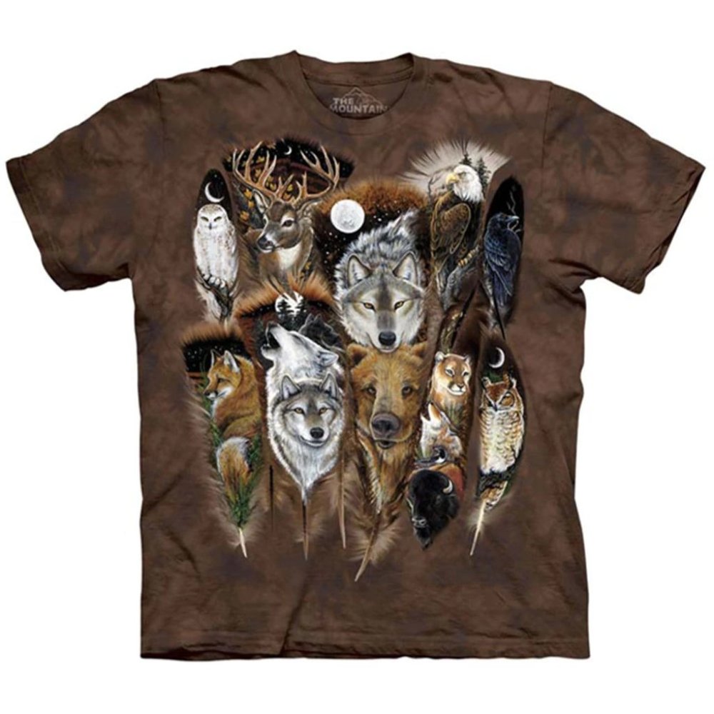 The Mountain Animal Feather Wolf Bear Owl Bison Eagle Deer Bison T-Shirt M-3X